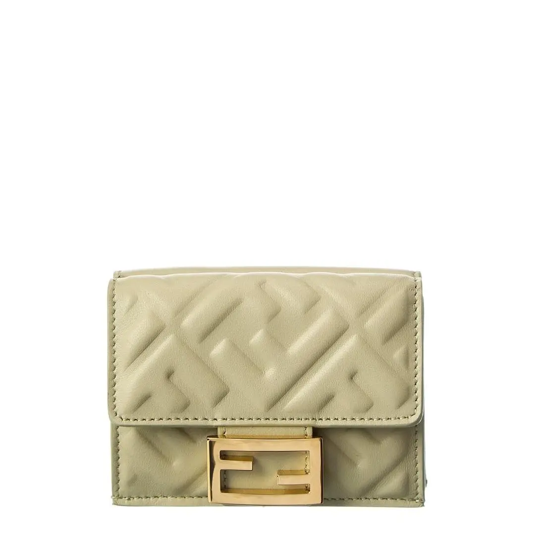 Micro Trifold Leather Wallet Women`s Green by Fendi