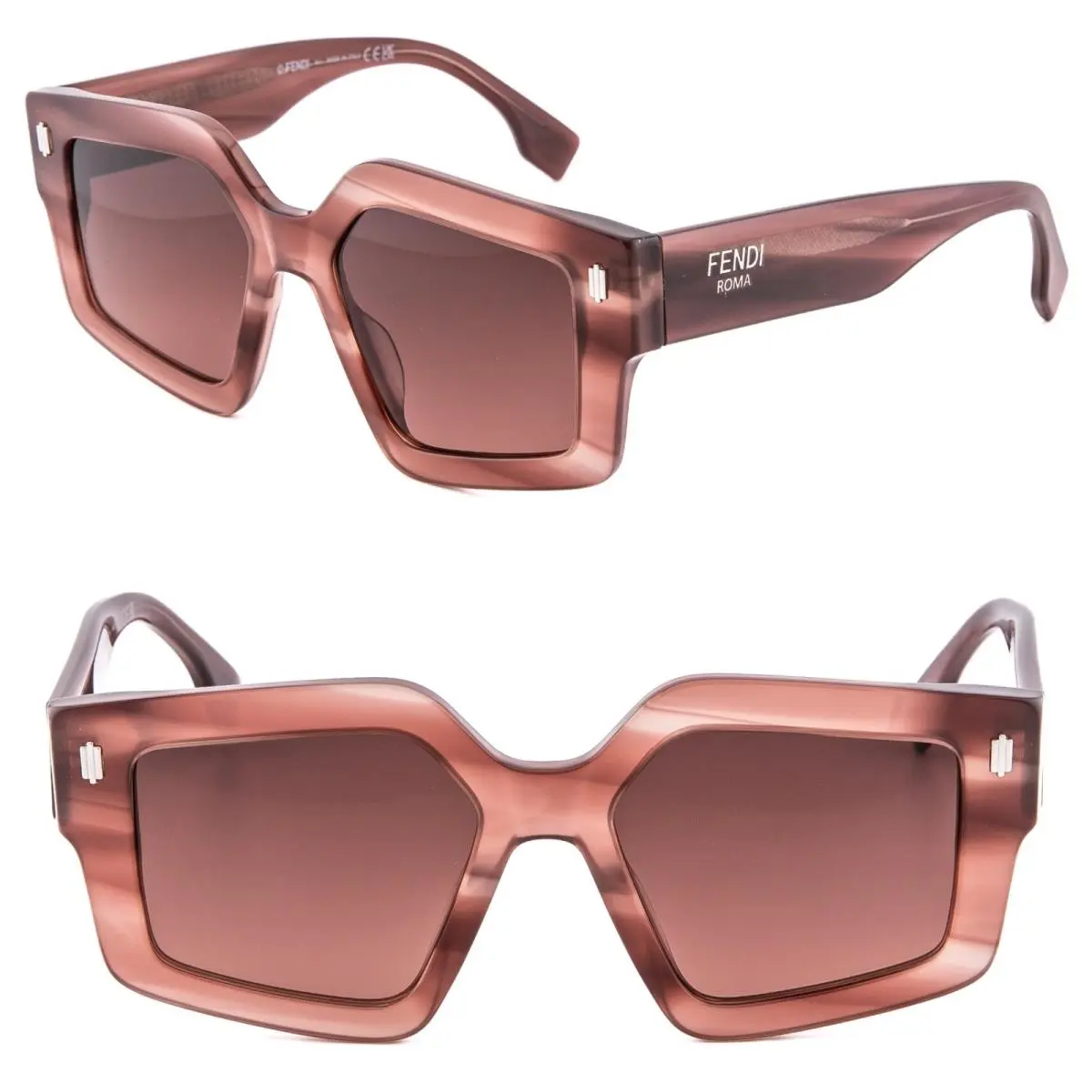 Roma 40162 Burgundy Brown Logo Geometric Sunglasses FE40162I 74F by Fendi