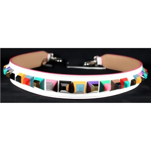 140 White Leather Multicolor Plexiglass Stud Strap You Bag Strap by Fendi