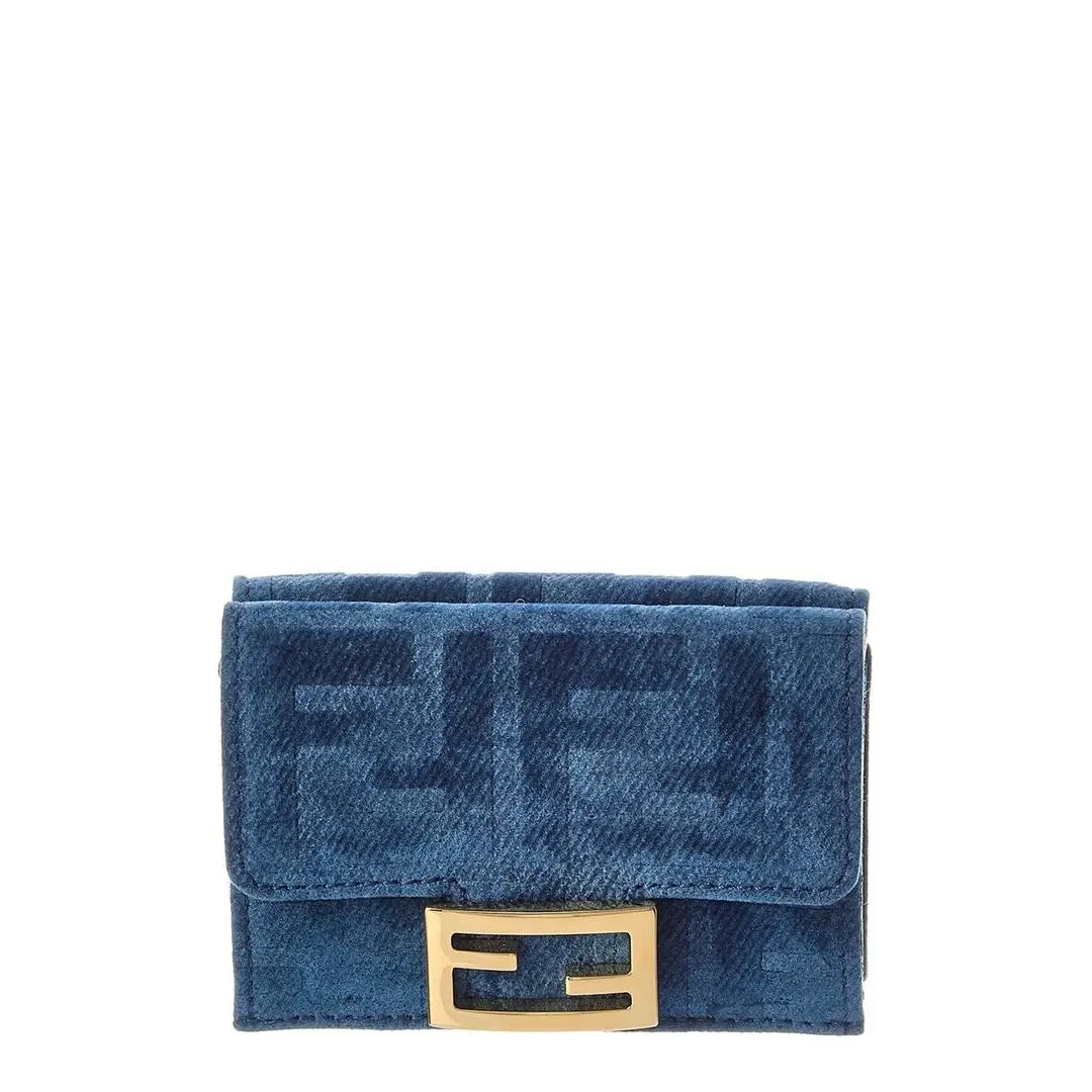 Micro Trifold Flocked Denim Wallet Women`s Blue by Fendi
