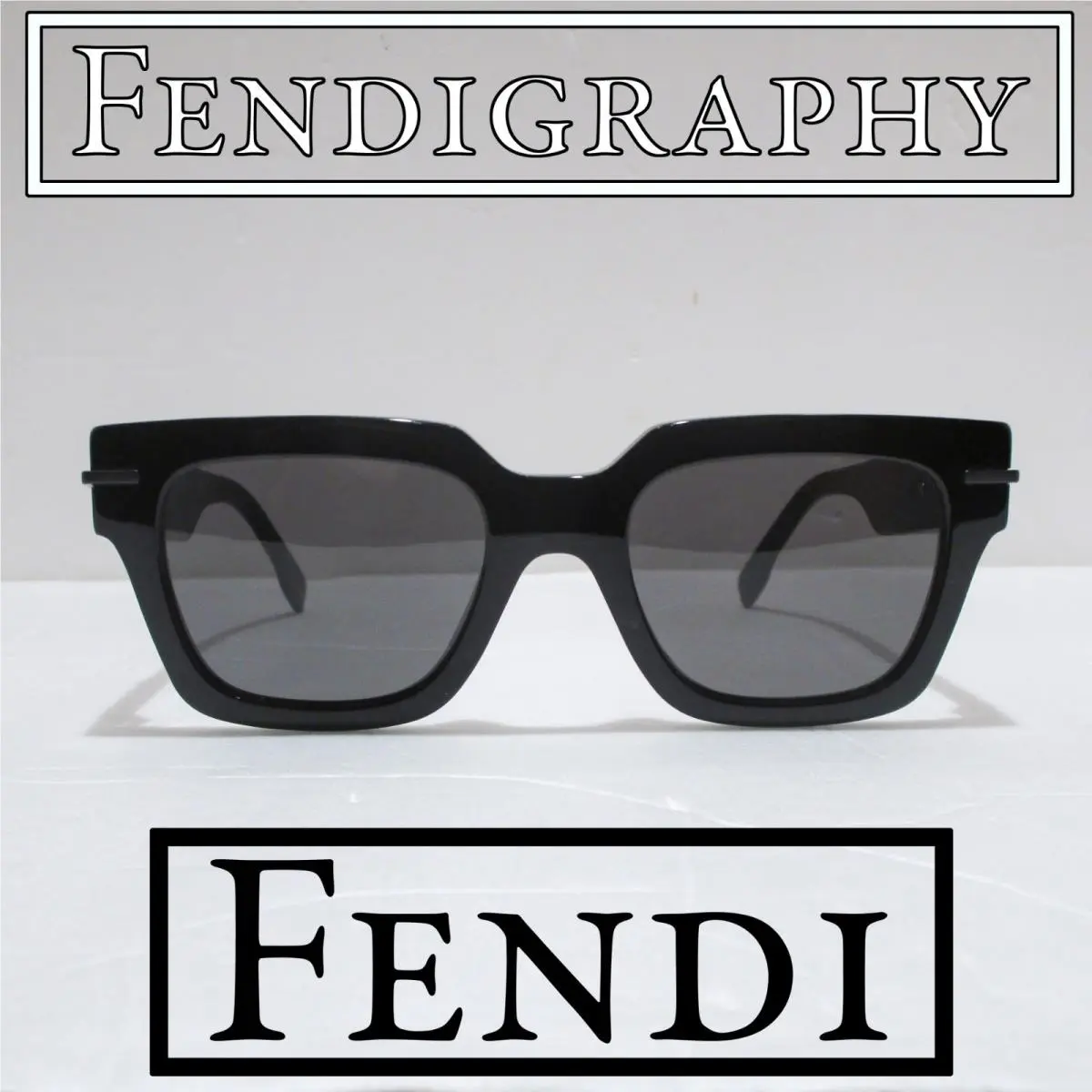 graphy FE40078I 01A Sunglasses Men`s Chunky Geometric Square Black by Fendi