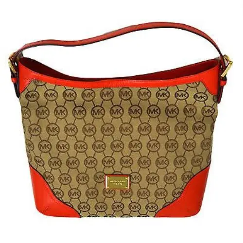 Millbrook Large Logo Canvas Shoulder Bag Purse Beige Orange Red Orange by Michael Kors