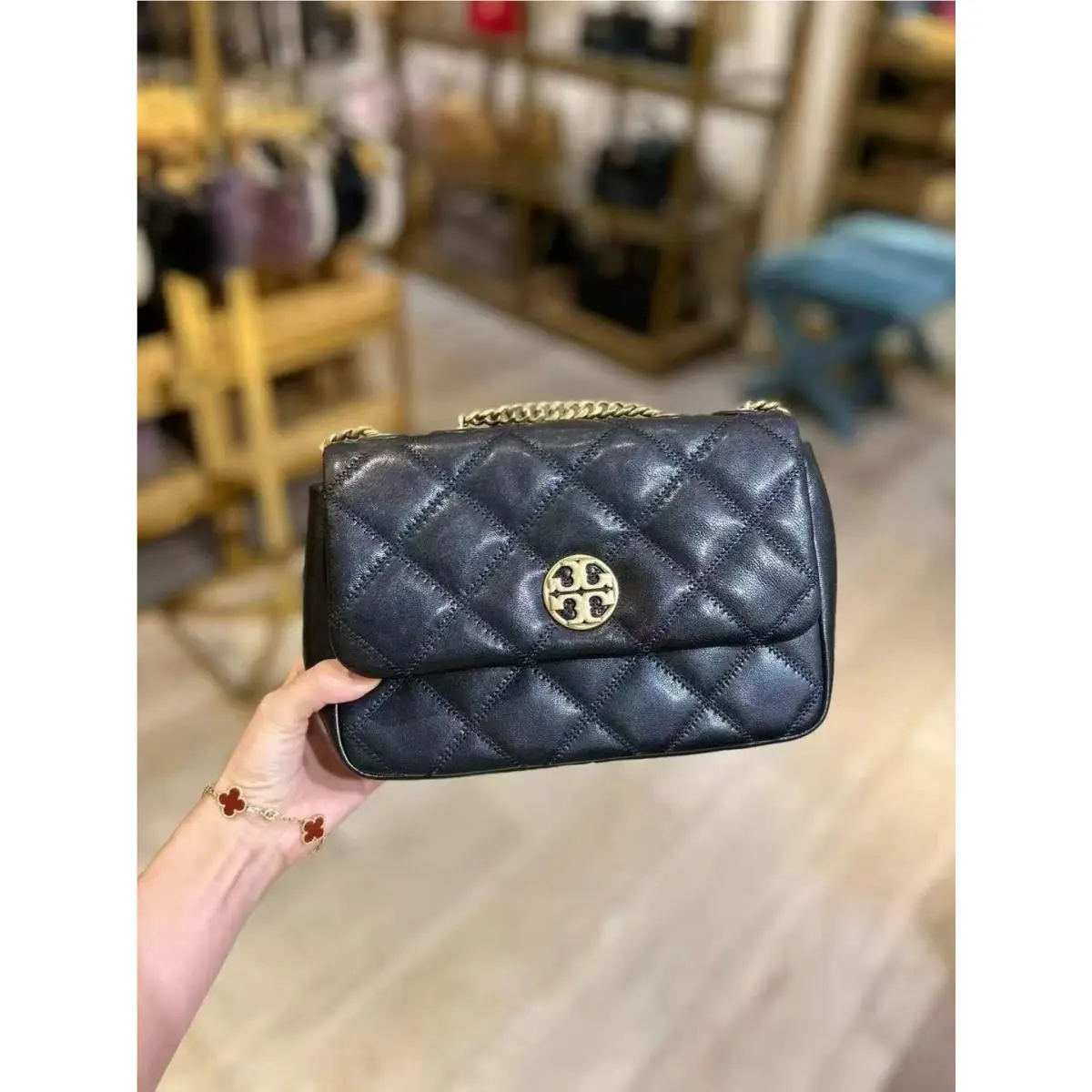 Willa Small Shoulder Bag In Leather/gold/black 148243 by Tory Burch