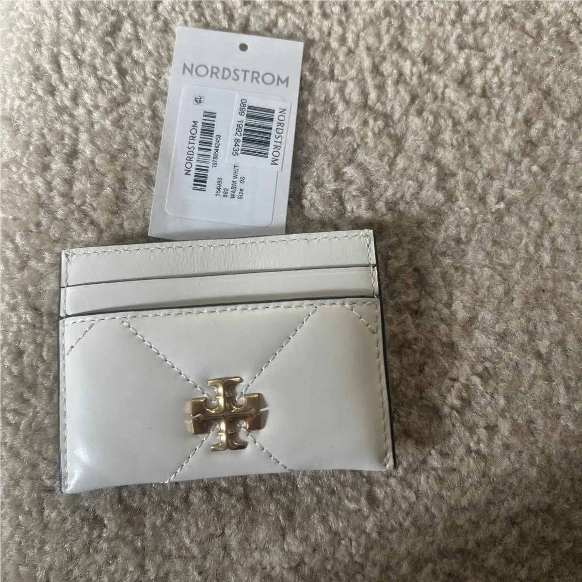 Kira Diamond Quilted Business Card Case In Beige Distressed Charm by Tory Burch