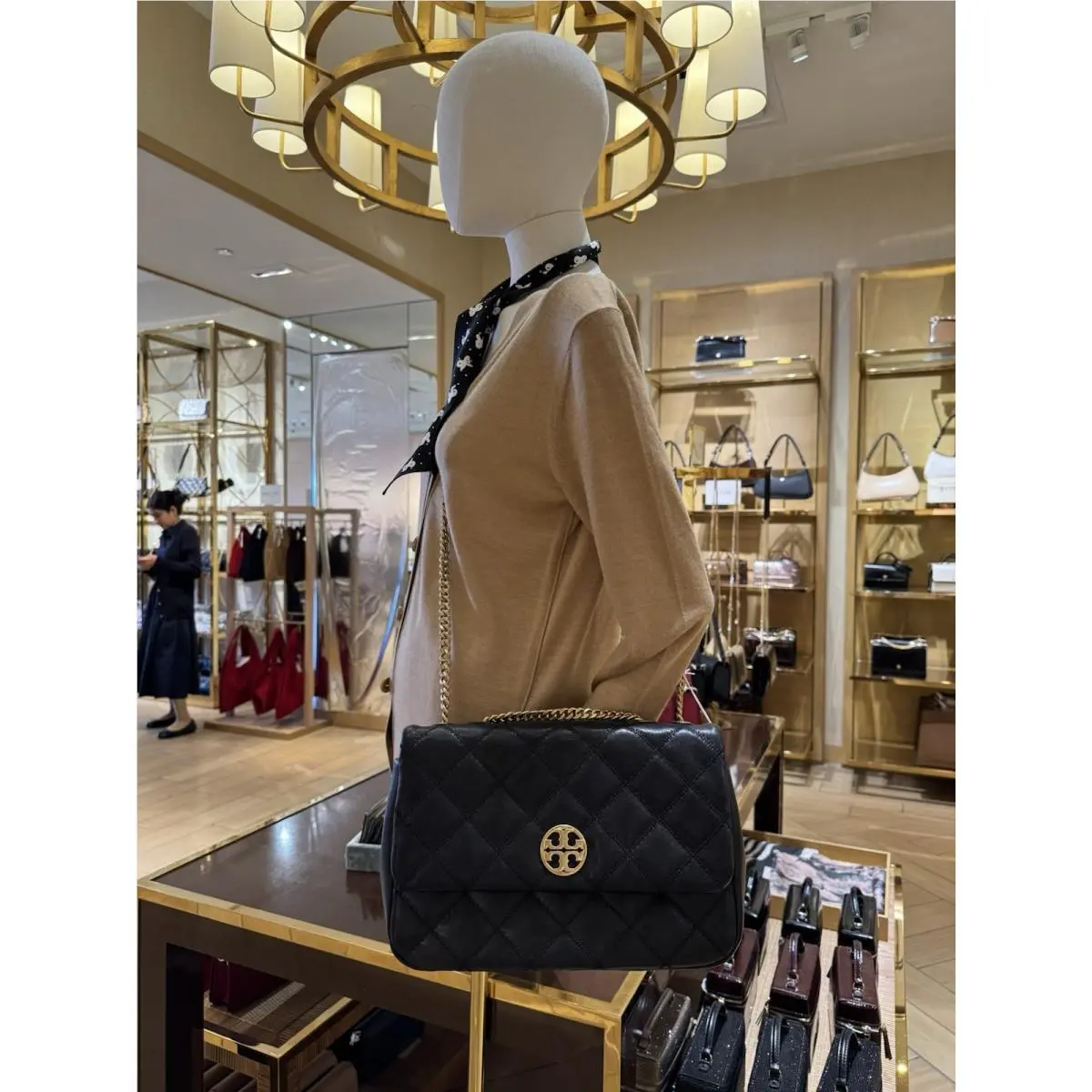 148244 Willa Flap Shoulder Bag Quilted Leather Black by Tory Burch