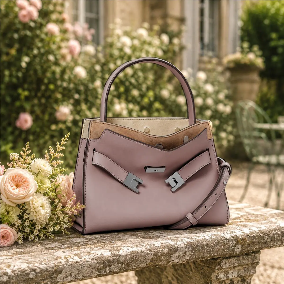 Lee Radziwill Petite Double Light Mauve Crossbody Bag/shoulder Bag by Tory Burch