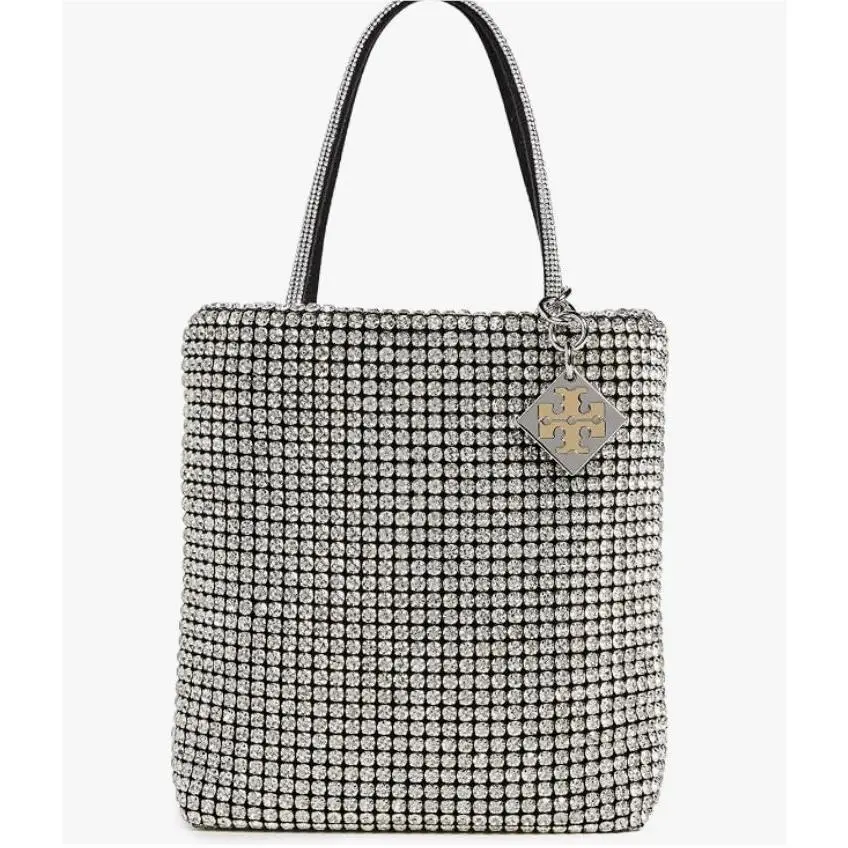 Women`s Night Owl Crystal Embellished Mini Tote Silver Medium by Tory Burch