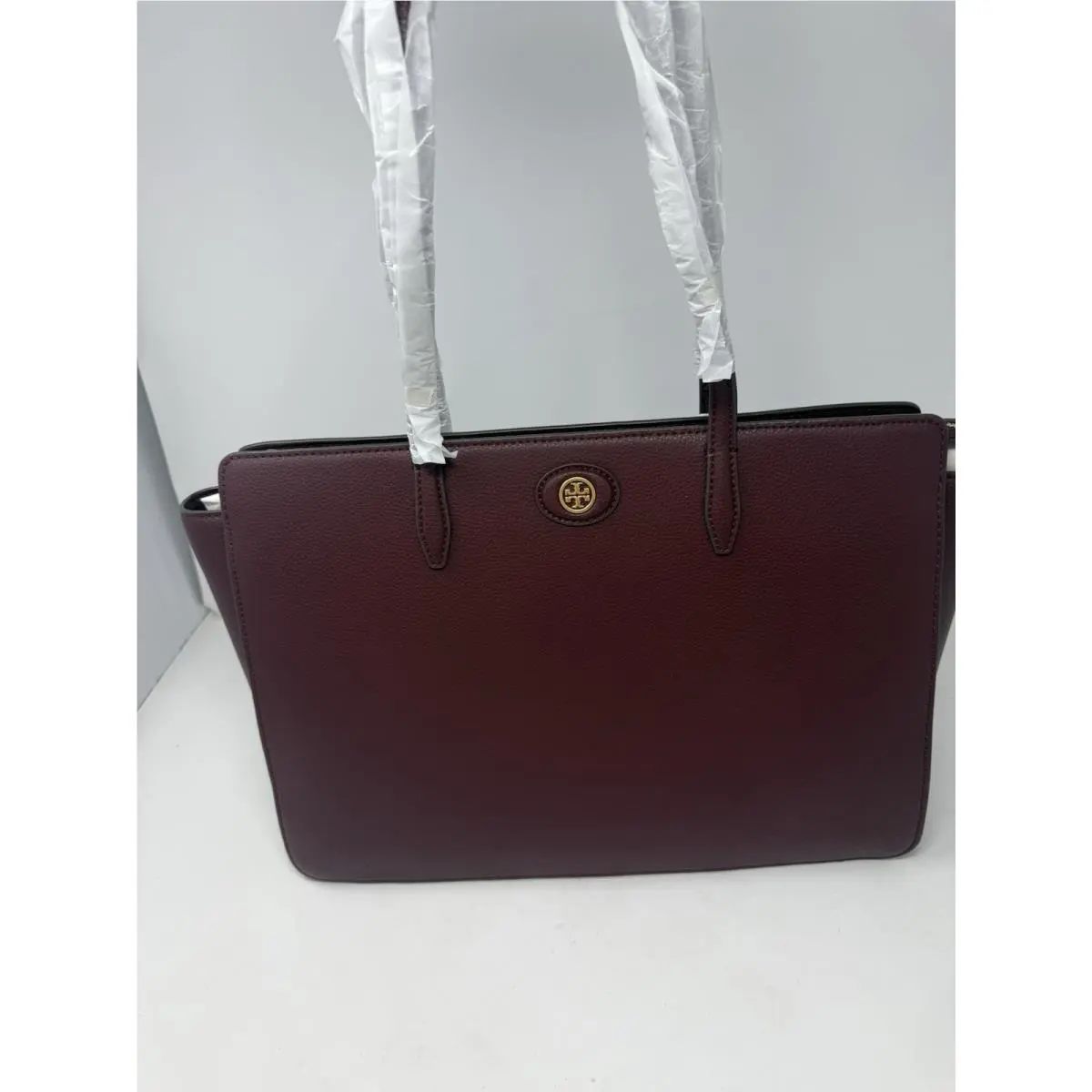 143241 Small Robinson Pebbled Leather Tote Shoulder Bag Claret by Tory Burch