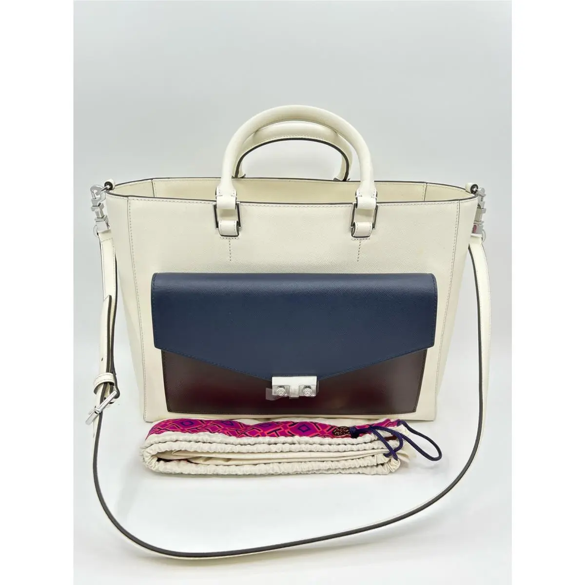 T-lock E/w Colorblock Tote 625 Leather Chic Off White Women Tote by Tory Burch