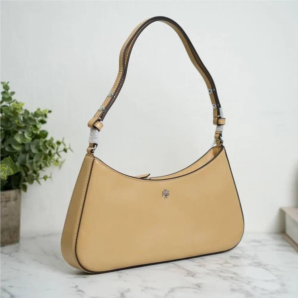 Rory Glazed Leather Shoulder Bag 181765 in Warm Butter by Tory Burch