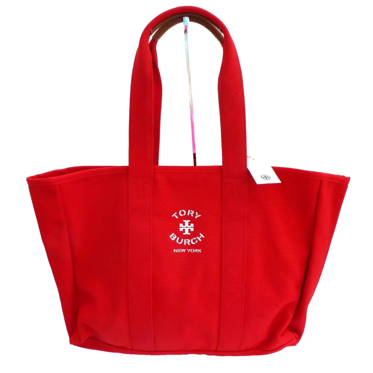 Red Canvas Tote Bag Large Unisex Shoulder Handles by Tory Burch