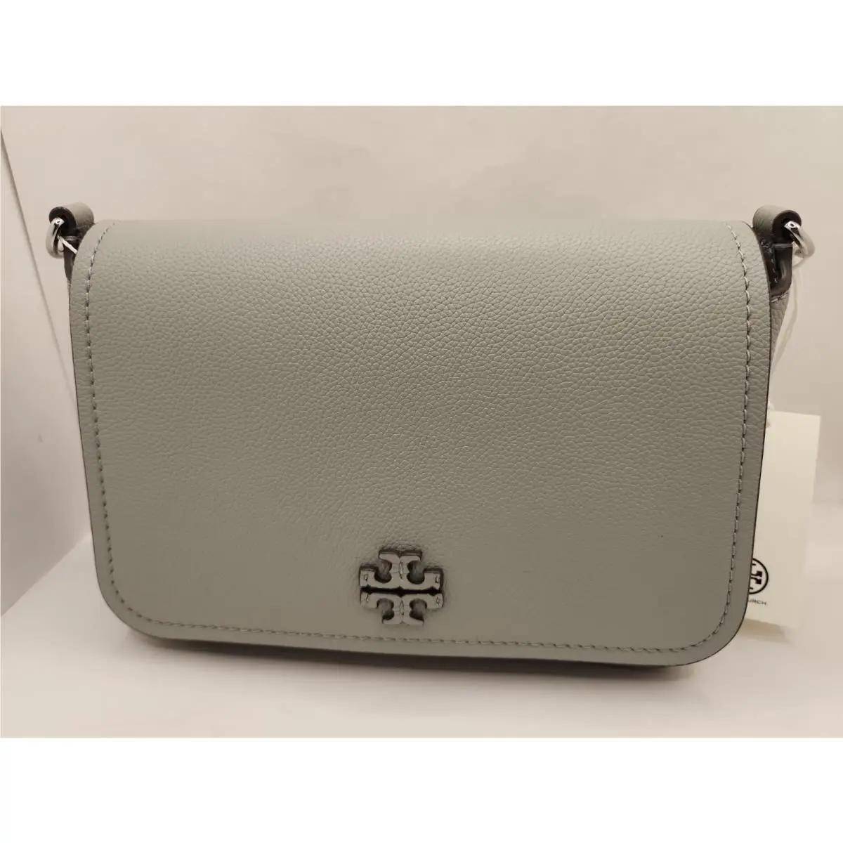Thea Pebbled Leather Flap Crossbody Ba - Misty Cloud 140477 by Tory Burch