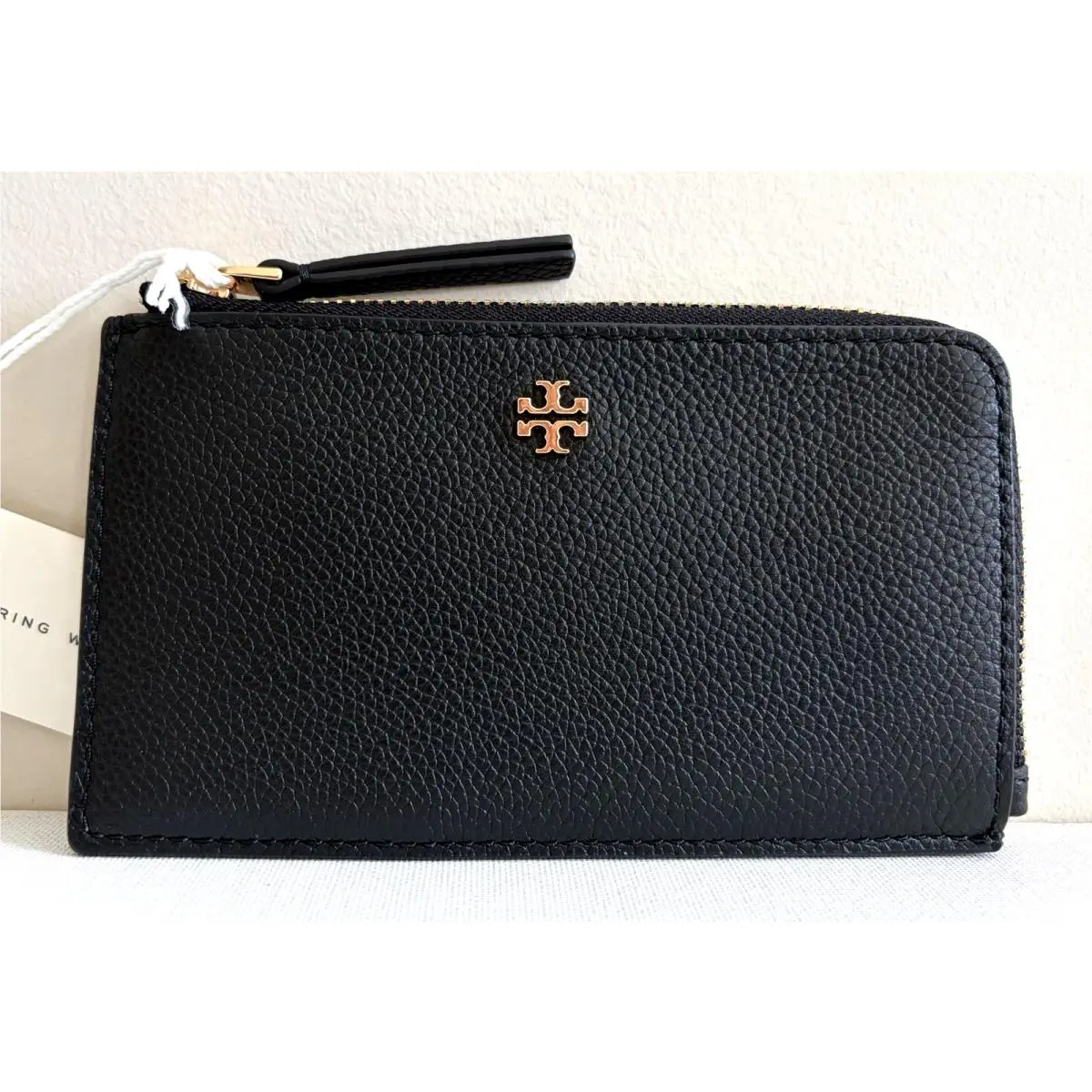 Blake Zip Card Case Wallet Pebble Leather Black by Tory Burch
