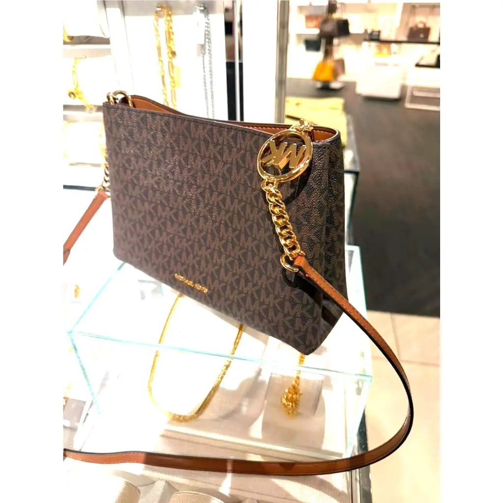 Michael Kors Christina Women Small Signature Crossbody Bag Canvas Brown Handbag