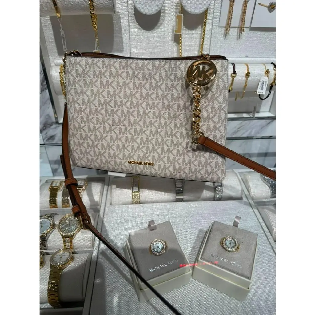 Christina Womens Small Signature Logo Crossbody Bag Canvas Vanilla by Michael Kors