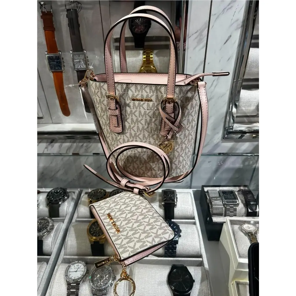 Voyager Signature Logo Crossbody Bag + Wristlet Wallet Powder Blush by Michael Kors