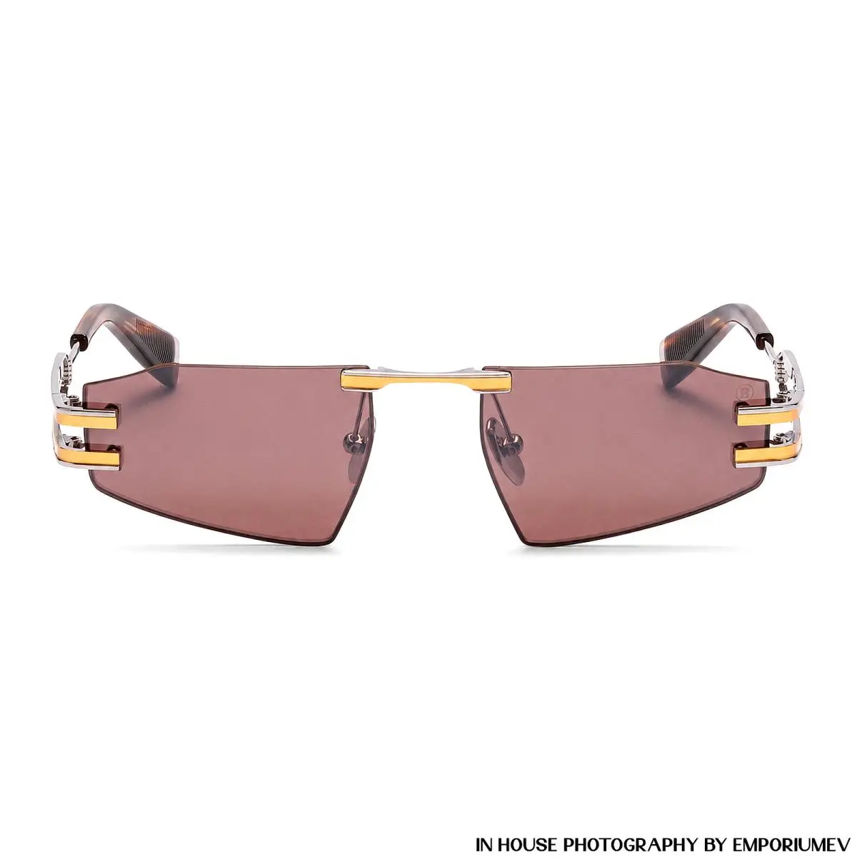 Balmain Fixe II Sunglasses Black Gold Palladium Brown Mirror Lens 54mm Unisex