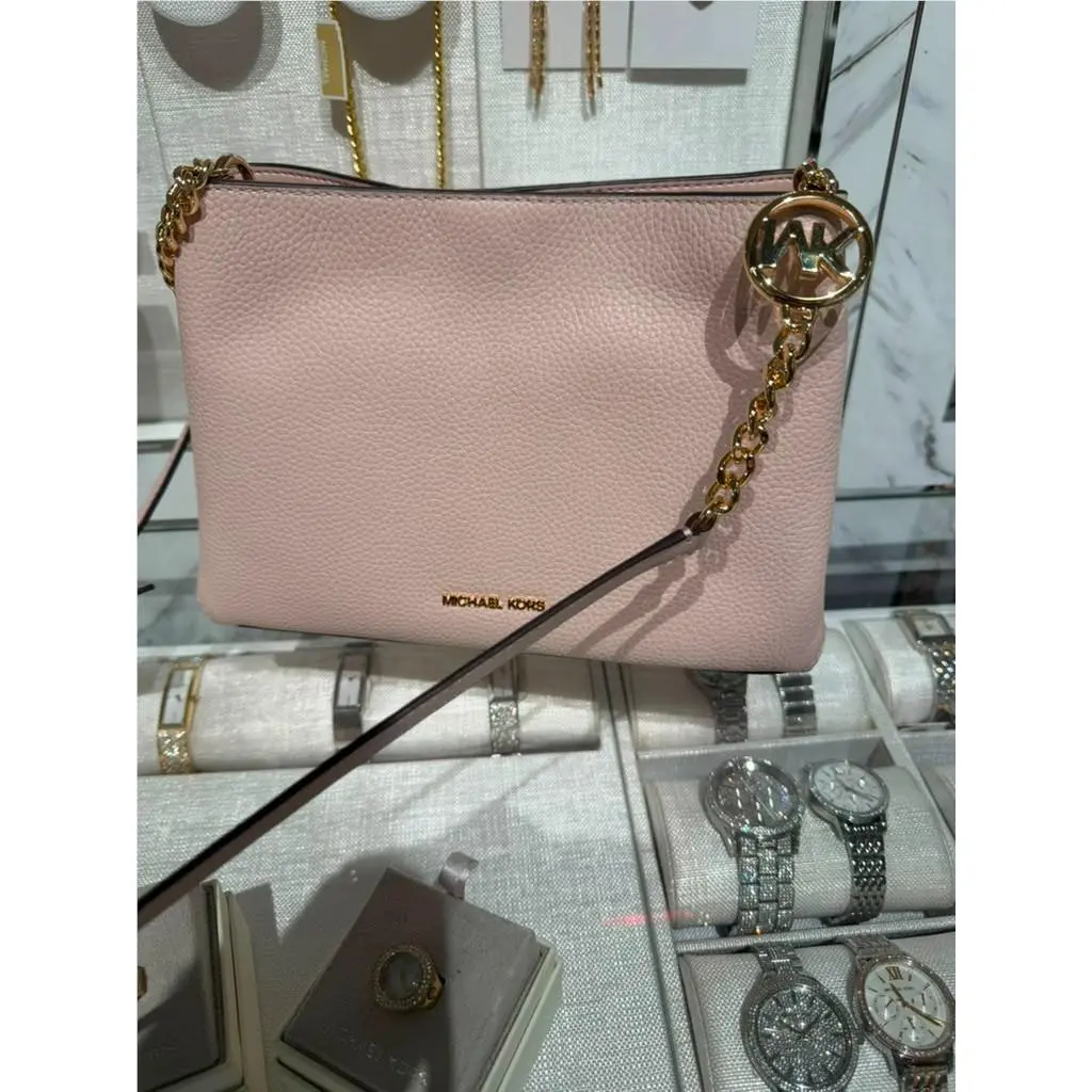 Christina Womens Small Pebbled Leather Crossbody Bag Powder Blush by Michael Kors