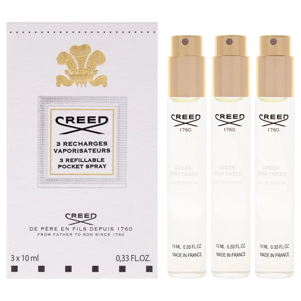 3 Pack Green Irish Tweed by Creed For Men 3 Pc 3 x 0.33oz Edp Spray Refillable