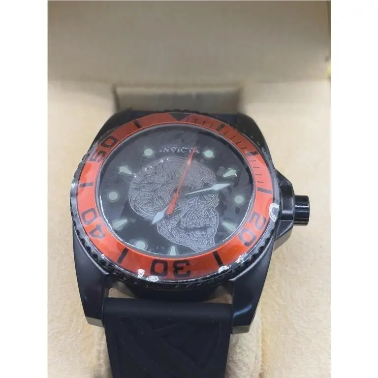 46mm Skull Black Case Artist Collection Black Silicone  Watch by Invicta