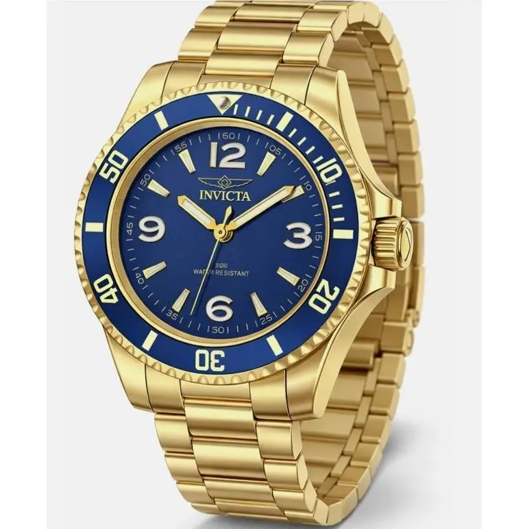 Specialty 45mm Gold Tone Blue Dial Men Quartz Watch 29375 Diver Style by Invicta