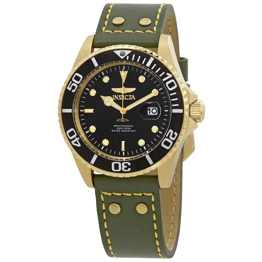 IN22075  Pro Diver Black Dial Leather Men`s Watch by Invicta