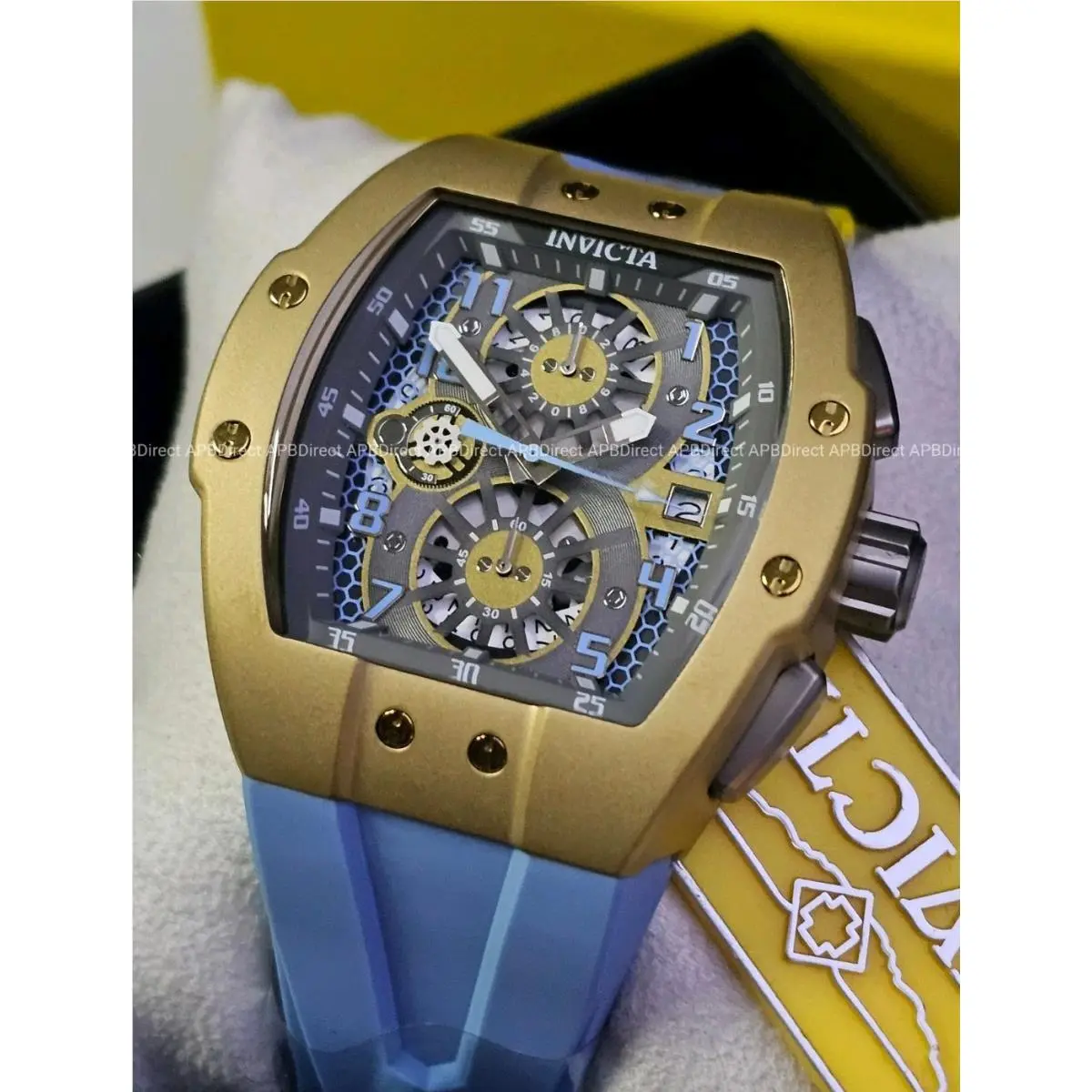 Invicta Racing – Chronograph Gold / Light Blue Flame-fusion Crystal Mens Watch