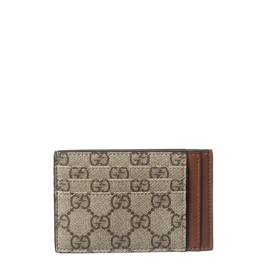 Gg Supreme Canvas Leather Card Case Men`s Brown Os by Gucci