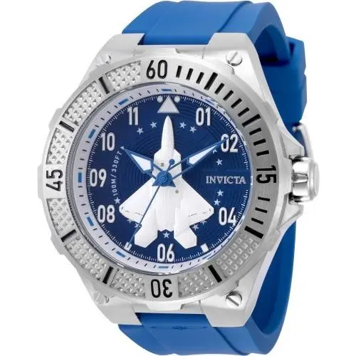 Invicta Men`s Aviator 50mm Quartz Chronograph Silver/blue Tone Silicone SS Watch - Dial: Red, Band: Yellow, Bezel: Gunmetal
