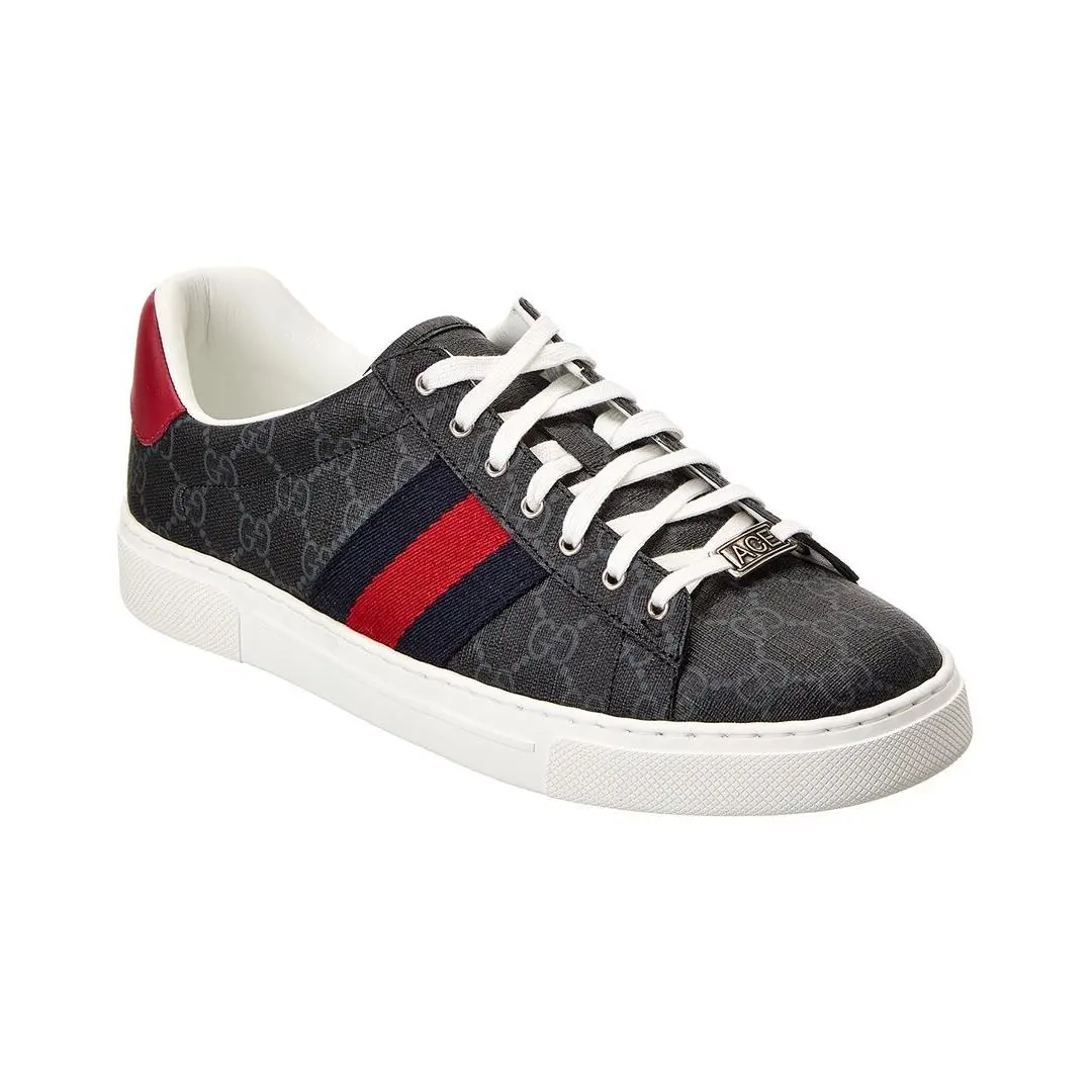 Ace Web Gg Supreme Canvas Leather Sneaker Men`s Black 7 by Gucci
