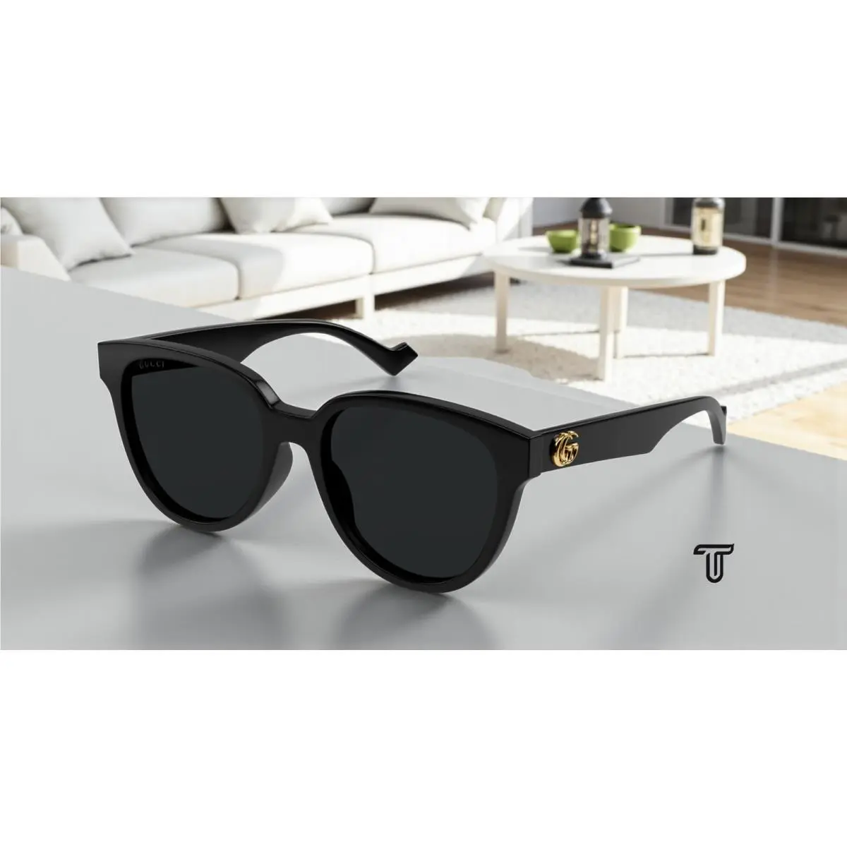 GG0960SA 002 Round Black Shiny Grey 55 mm Women`s Sunglasses by Gucci