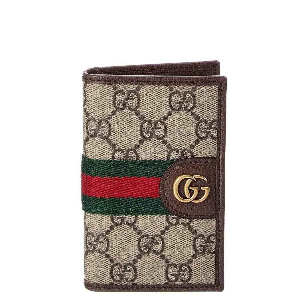 Ophidia Gg Supreme Canvas Leather Card Case Women`s Brown by Gucci