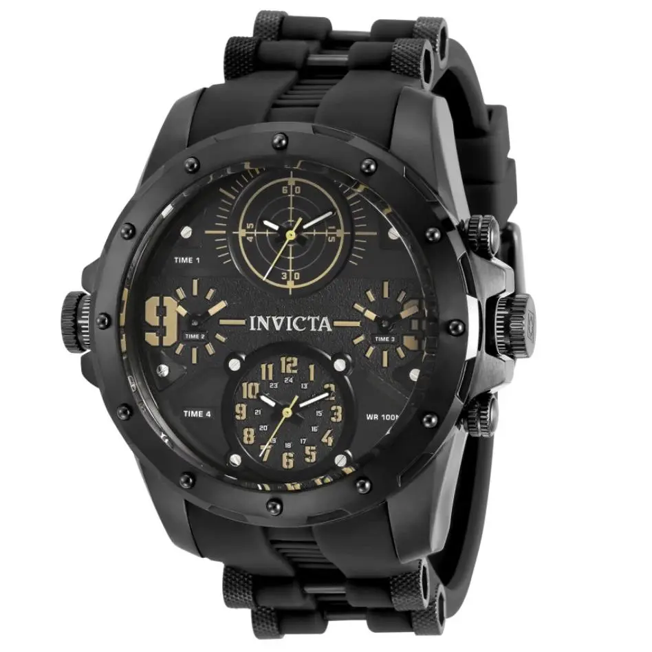 Invicta Coalition Forces Sniper Mens 50mm 4-Time Zones Triple Black Watch 31140