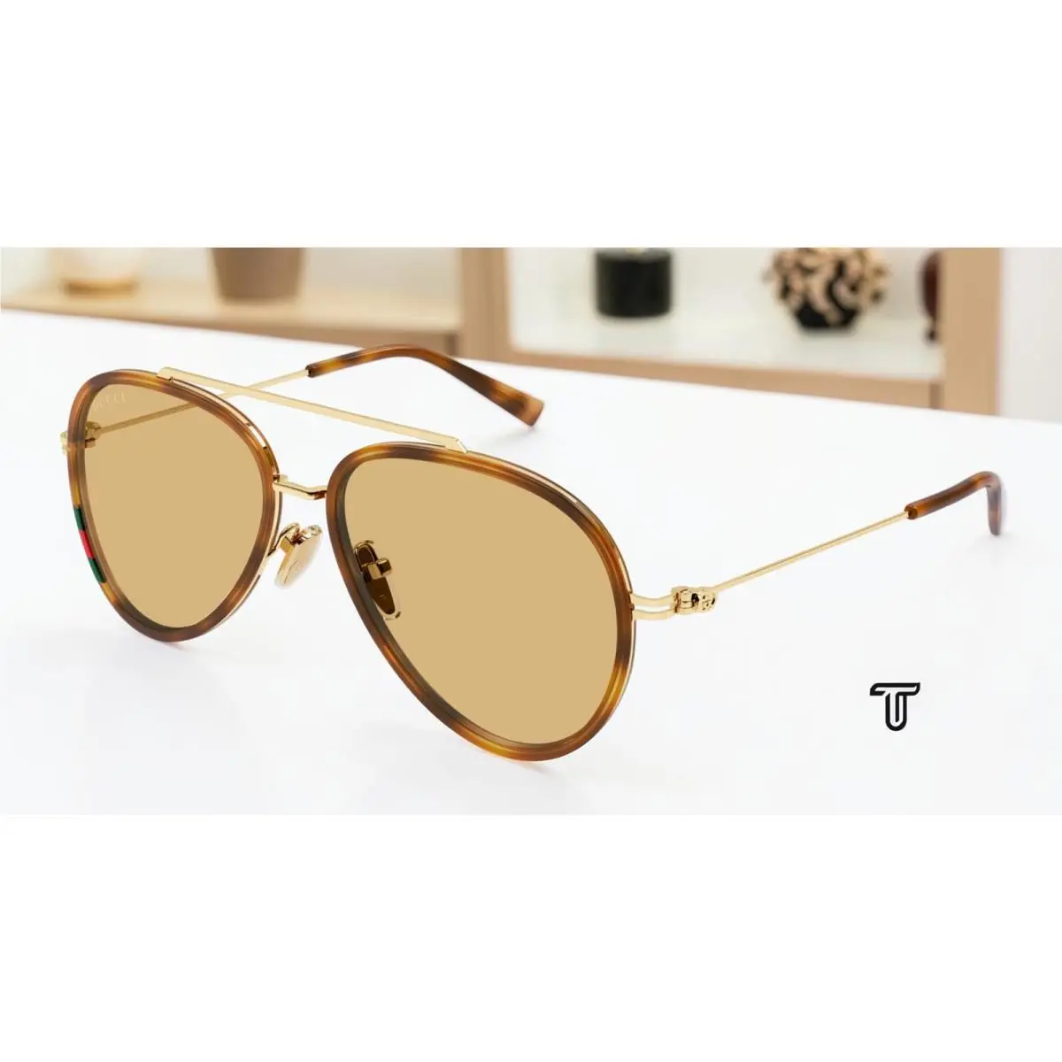 Gucci GG1981S 002 Havana Gold Orange Lens 56 mm Pilot Navigator Men`s Sunglasses