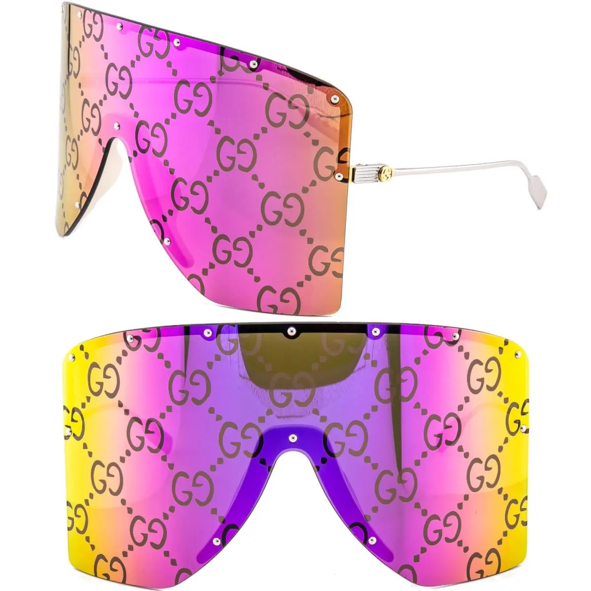 GG1244S Oversize Mask 1244 Silver Pink Monogram Logo Mirror Sunglass 002 by Gucci