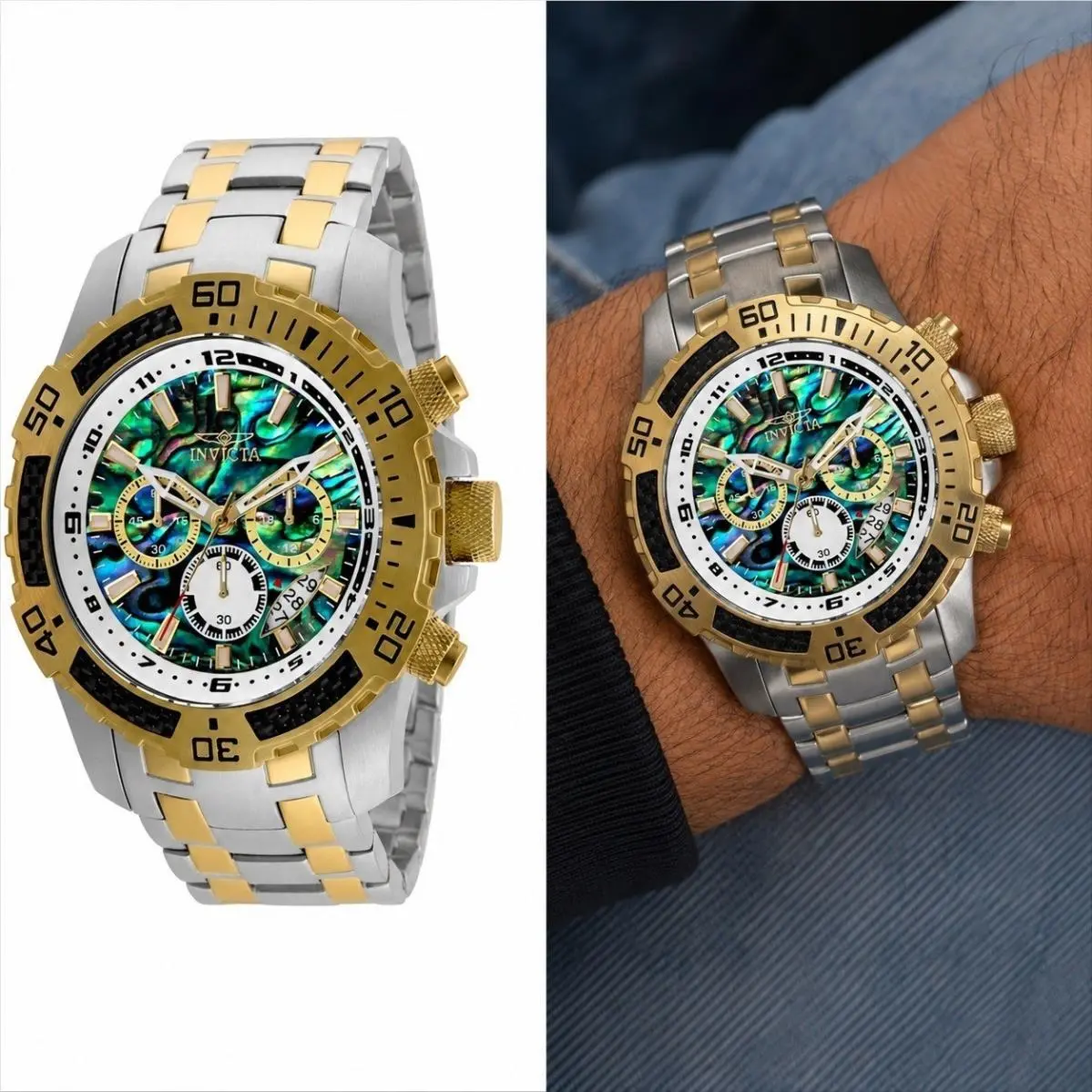 Pro Diver Scuba Men`s Watch w/ Abalone Dial 51mm Yellow Diver Box by Invicta