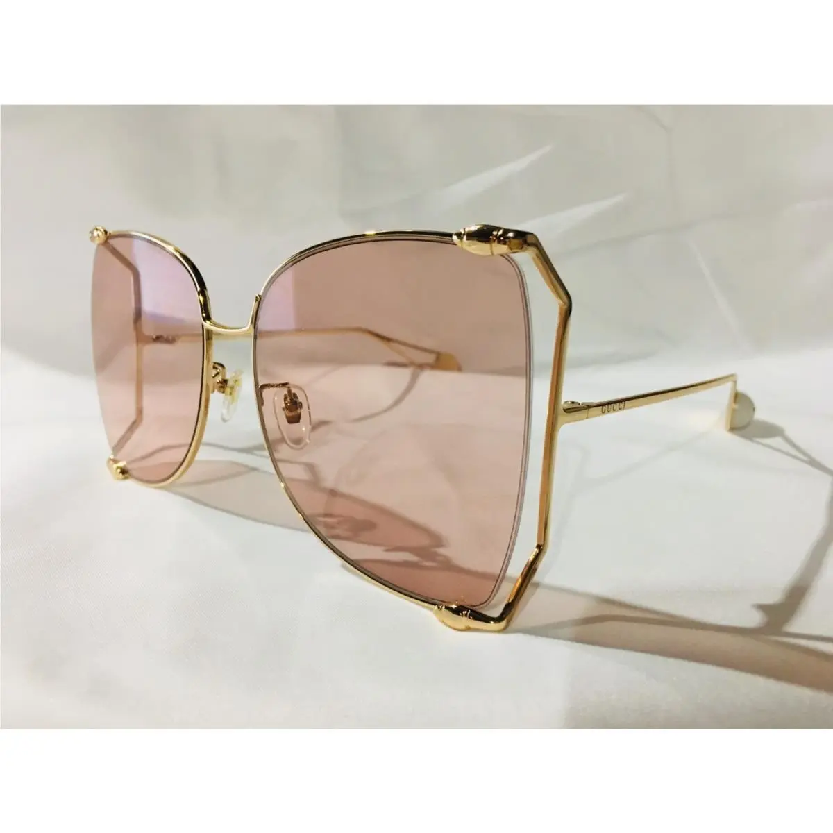 GG0252S 004 Women Butterfly Sunglasses in Gold with Pink Lens UV by Gucci