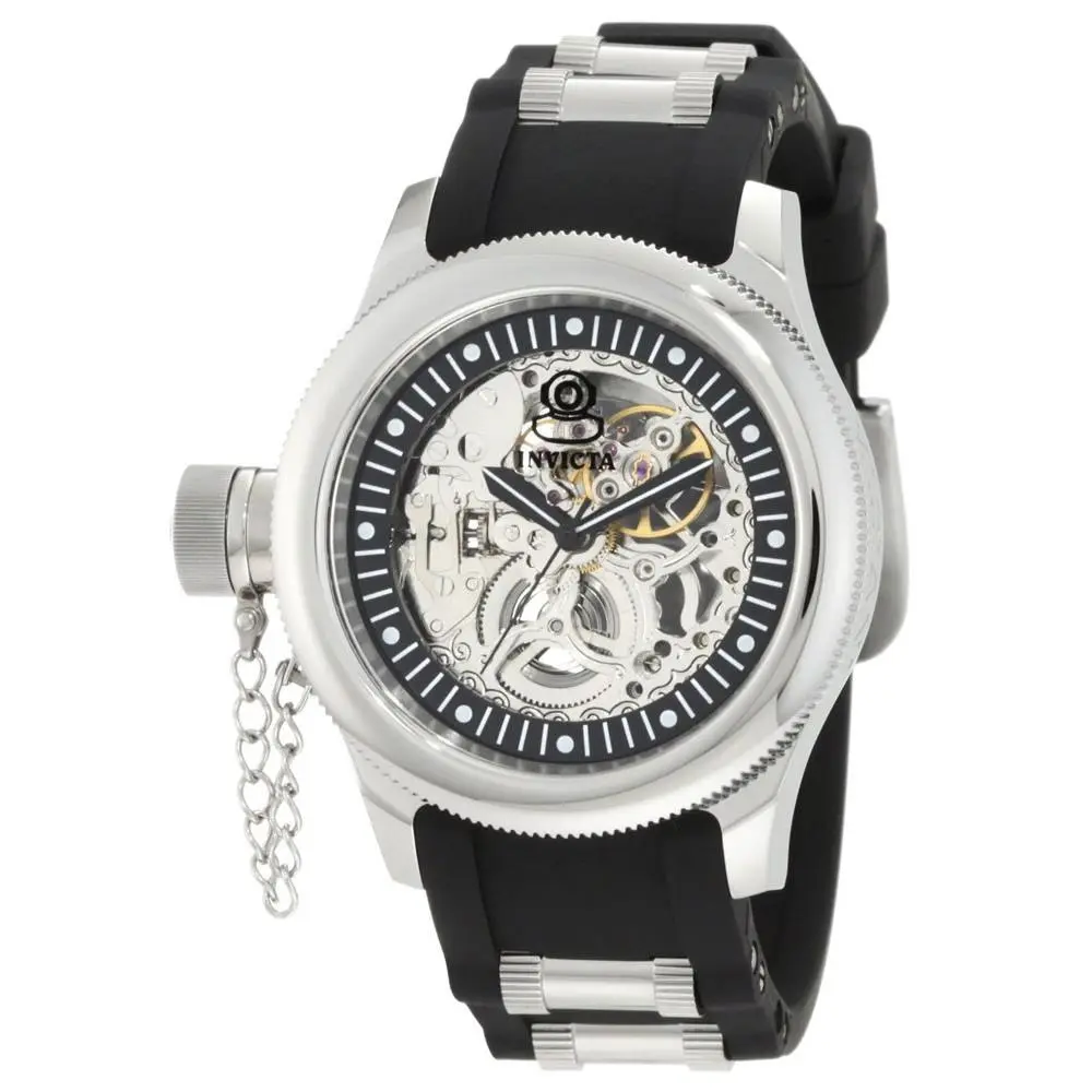 Russian Diver Black Rubber+silver Automatic Skeleton Left Han Watch 1824 by Invicta