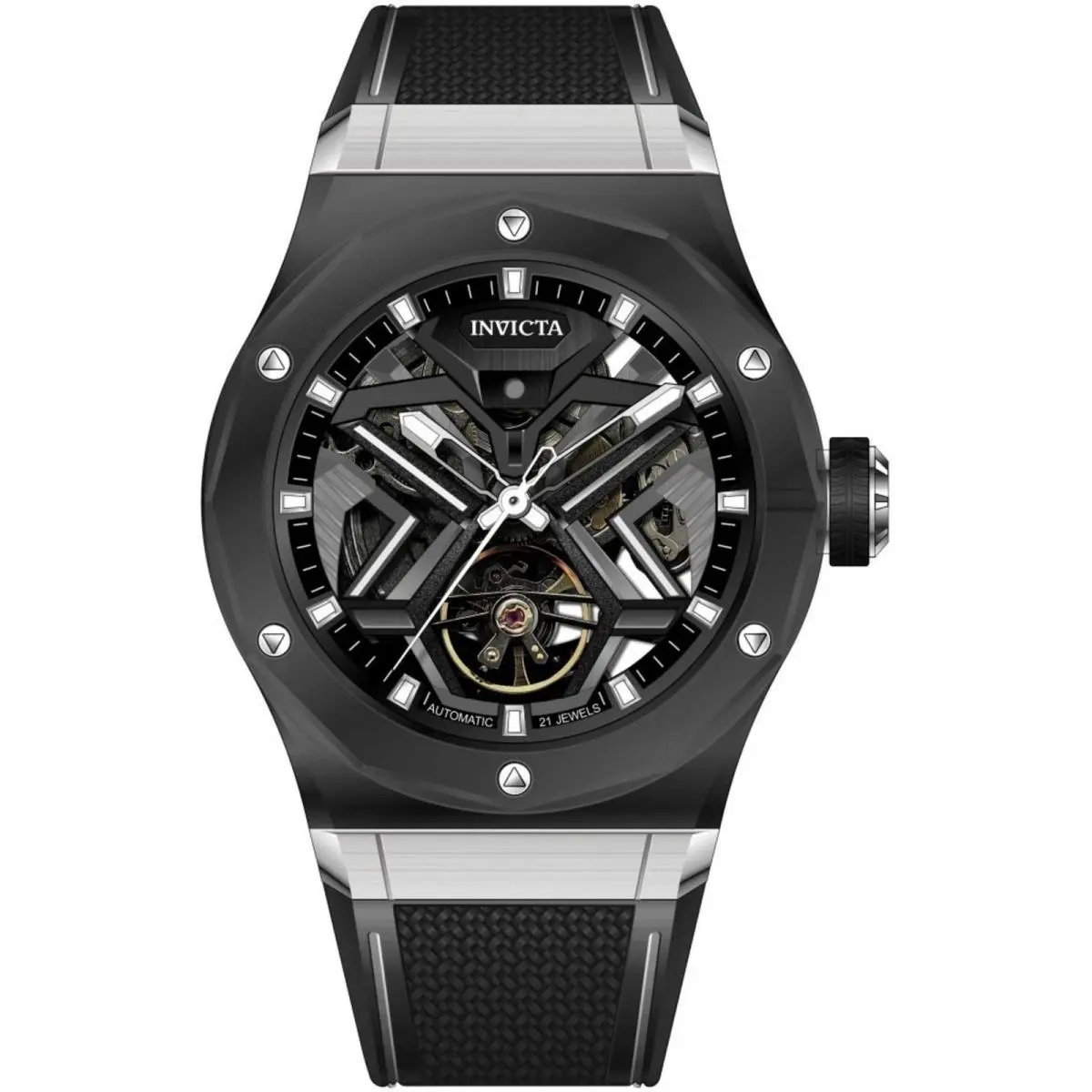 Invicta 70108 Celestial Men`s 45mm Black Strap K9 Glass Automatic Watch