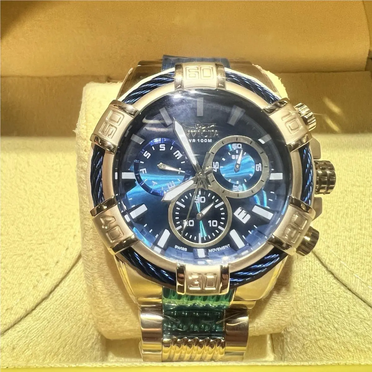 Invicta Bolt Men`s Watch Quartz Blue Dial Gold Tone Stainless Steel 25866