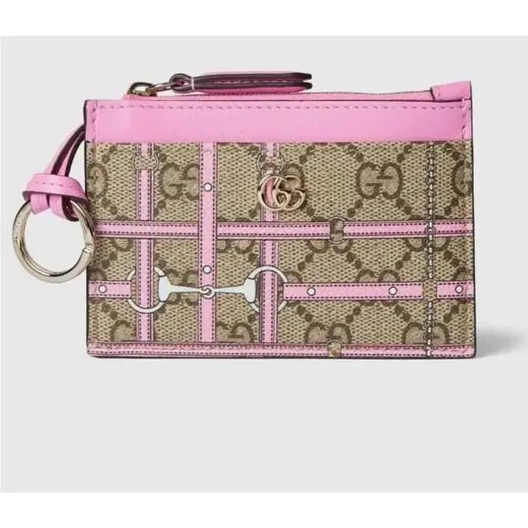 Zip Key Pouch Leather Fabric Pink by Gucci