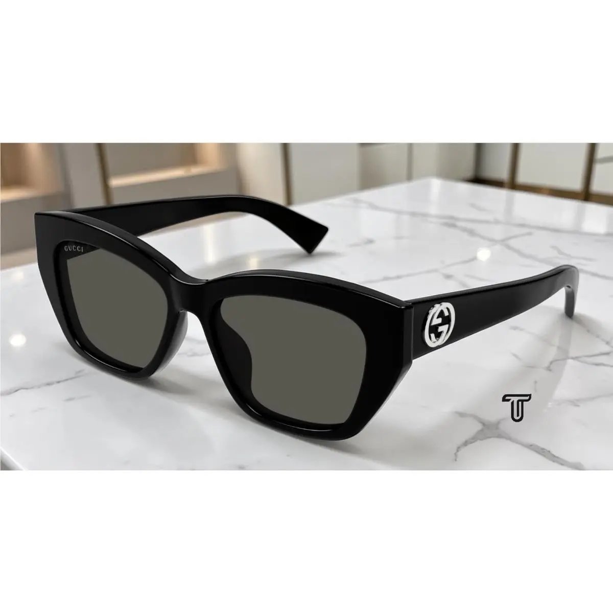 GG1844SA 001 Black Black Grey Lens 55 mm Cat Eye Women`s Sunglasses by Gucci