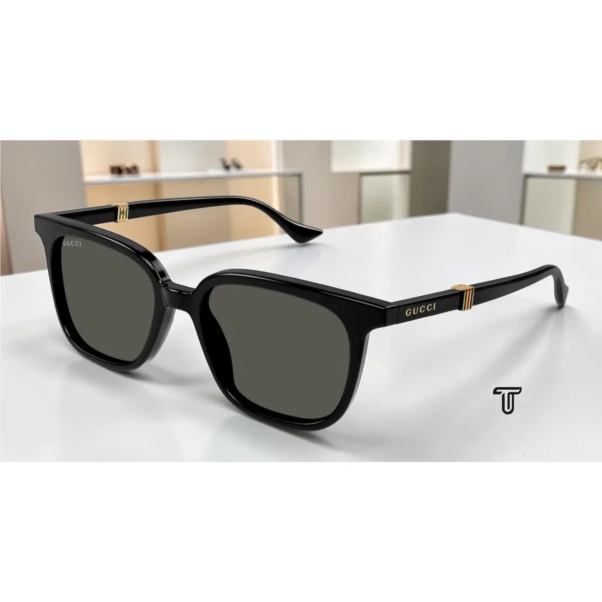 GG1493S 001 Black Black Grey 54 mm Rectangular Squared Men`s Sunglasses by Gucci