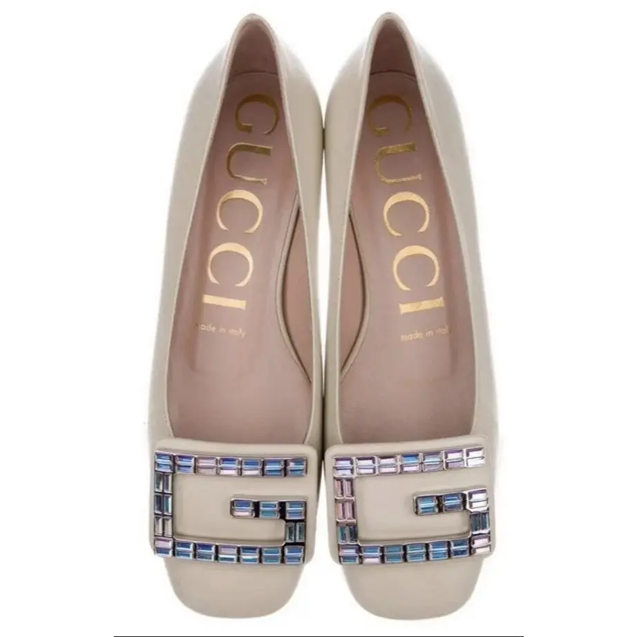 Women Ballet Flats Size 36 Madelyn Leather with Crystal G Buckle Italy by Gucci