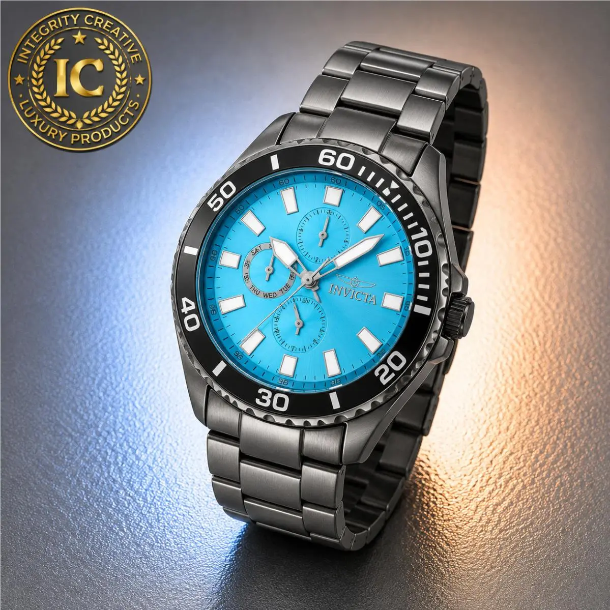 Men`s 46MM Quartz Watch Turquoise Dial Gunmetal Steel Bracelet Wristwatch by Invicta