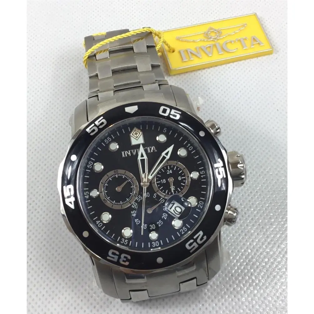 Invicta Pro Diver Scuba Men`s 48mm Silver Black Dial Chronograph Watch 0069