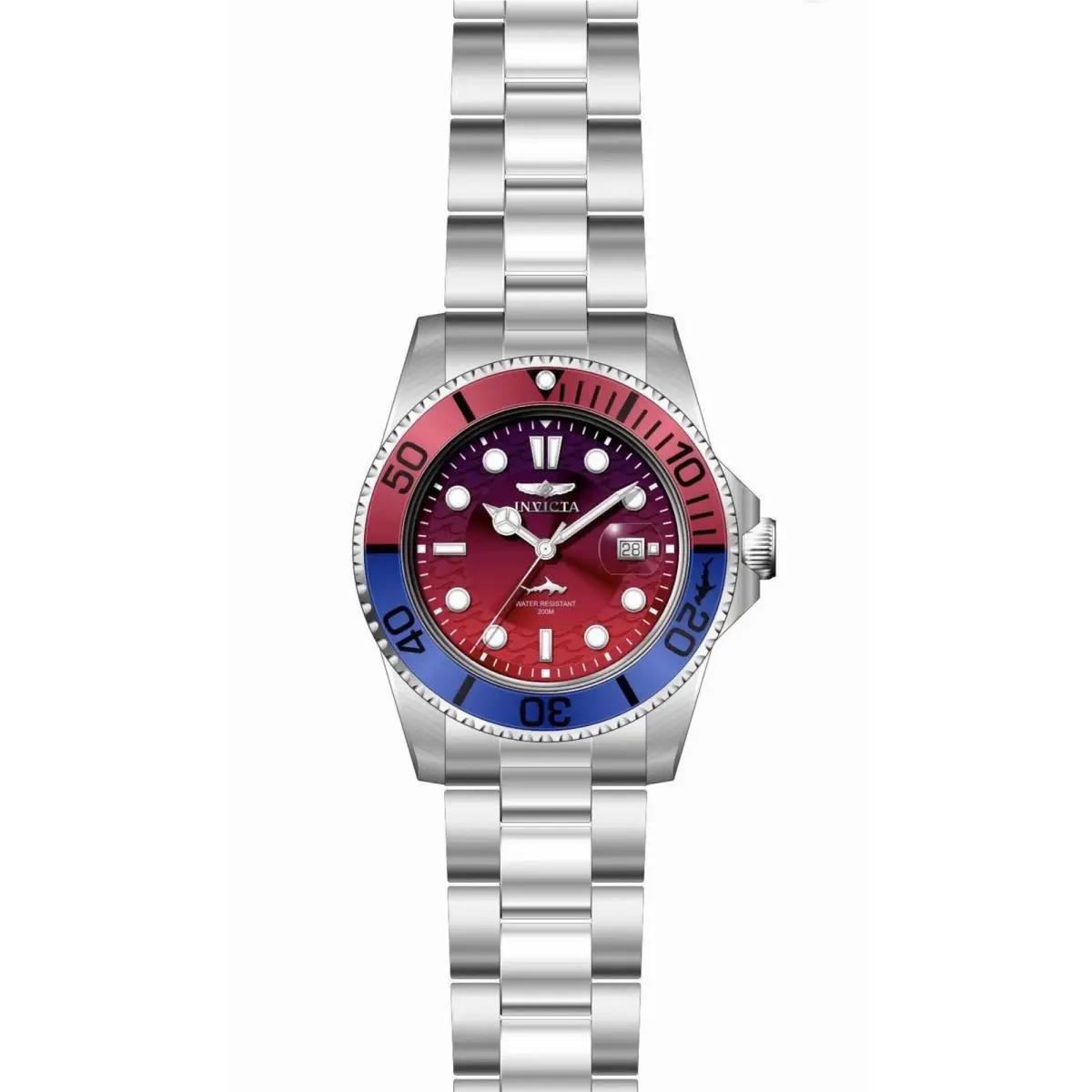Invicta Pro Diver Mens Watch 42mm Blue/red Metal Dial Stainless Steel