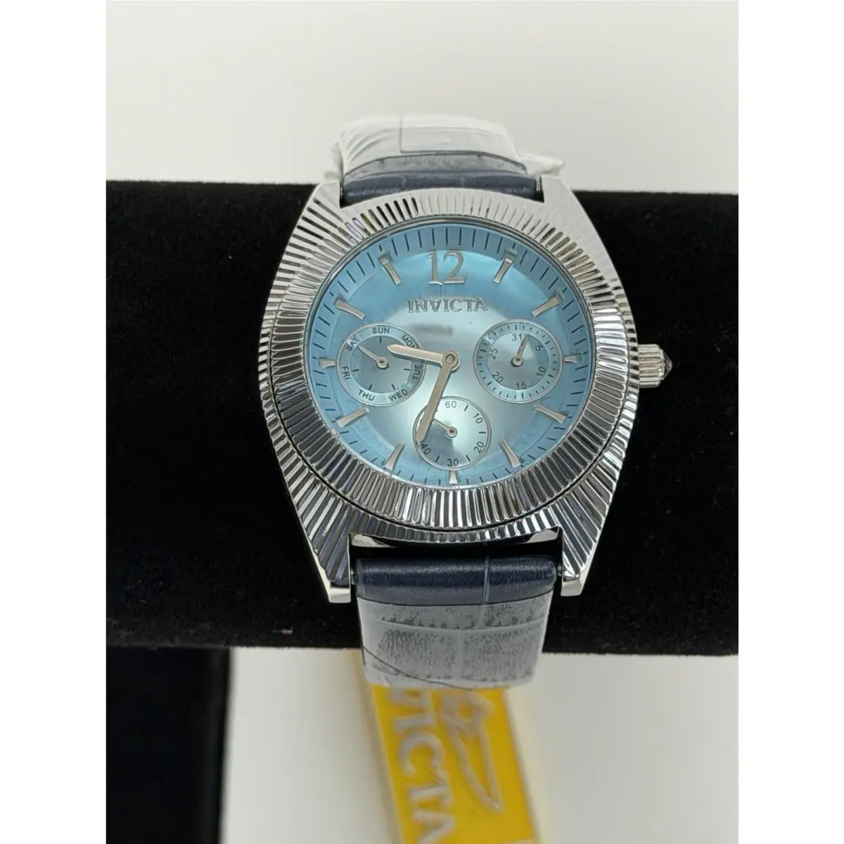 Angel Women`s Quartz Watch Light Blue Dial Blue Leather Band Unique by Invicta