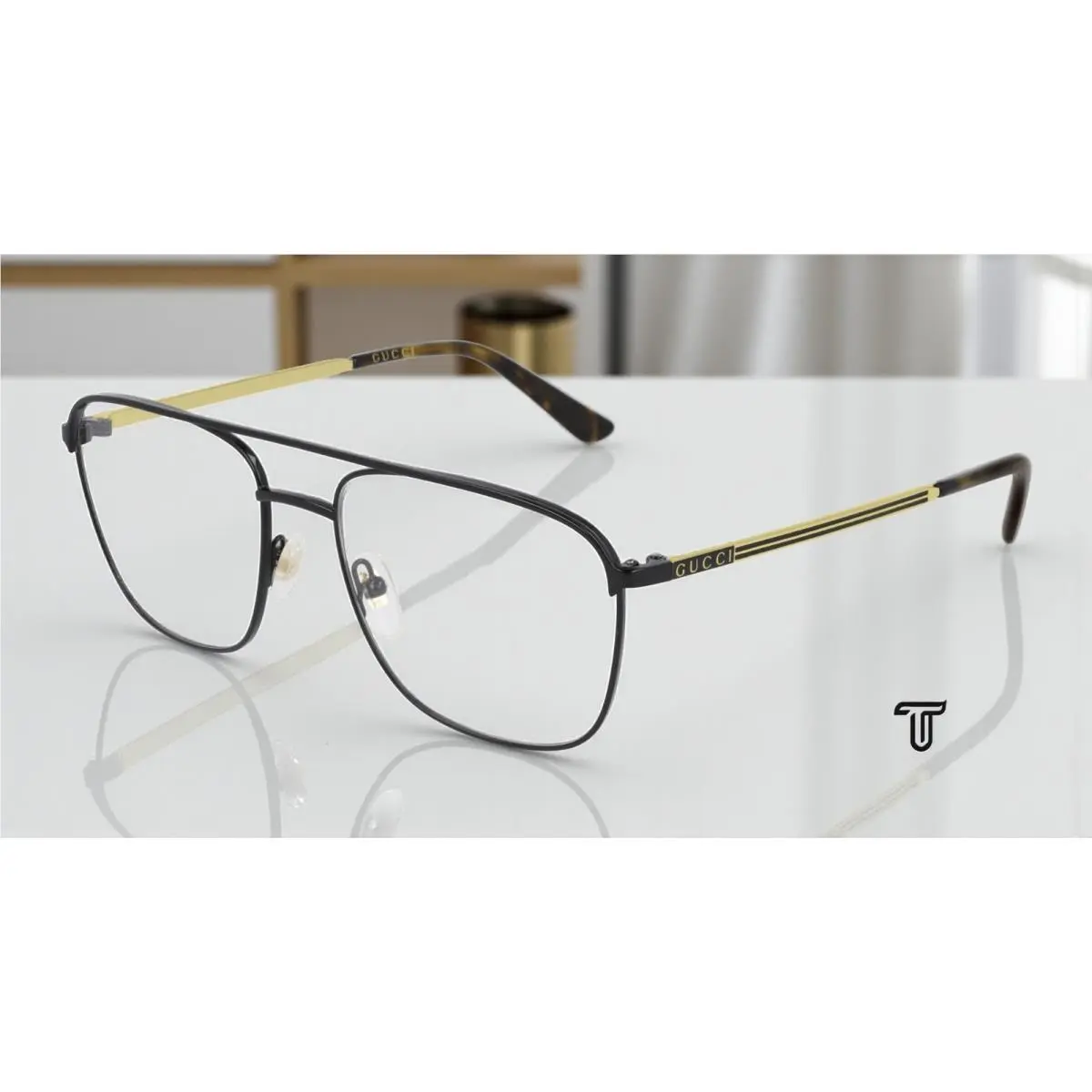 GG0833O 001 Pilot Black Havana Demo Lens 55 mm Men`s Eyeglasses by Gucci