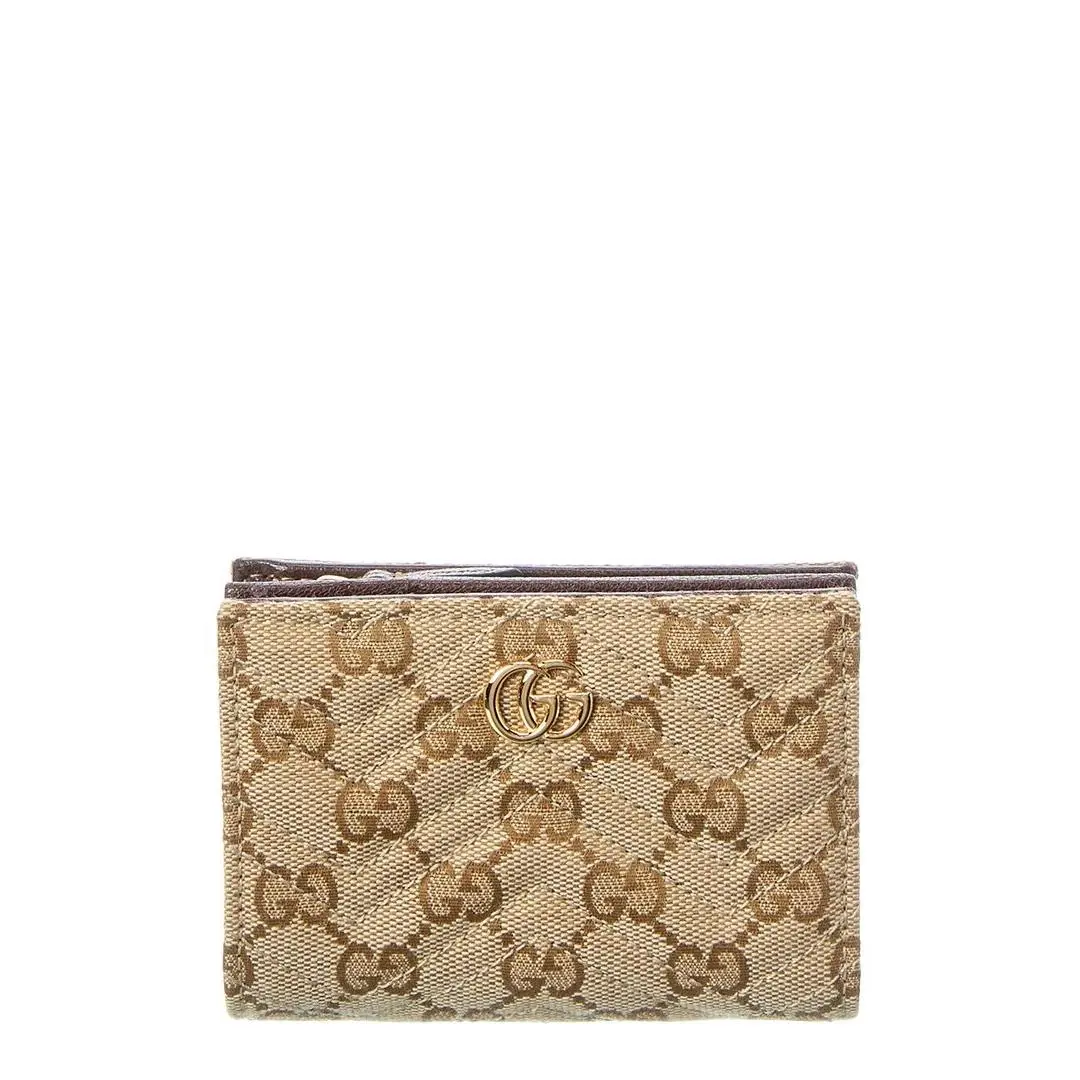 Gg Marmont Small Gg Canvas Leather Card Case Women`s Brown by Gucci